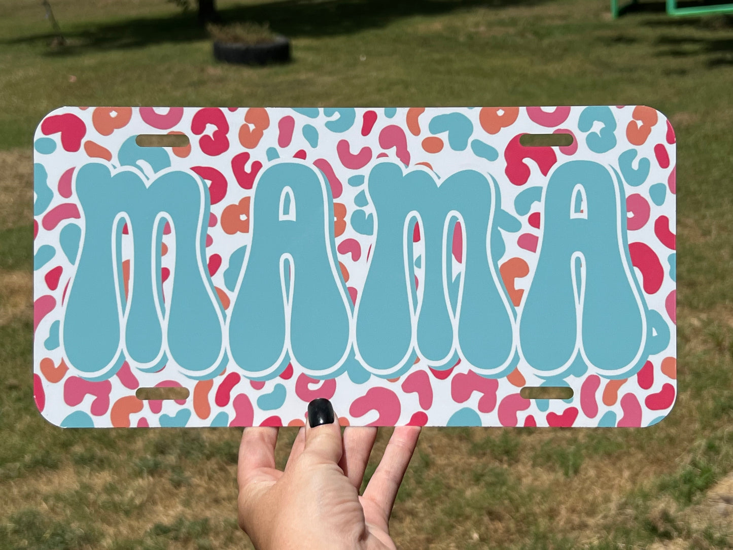 Colorful Leopard Mama License Plate