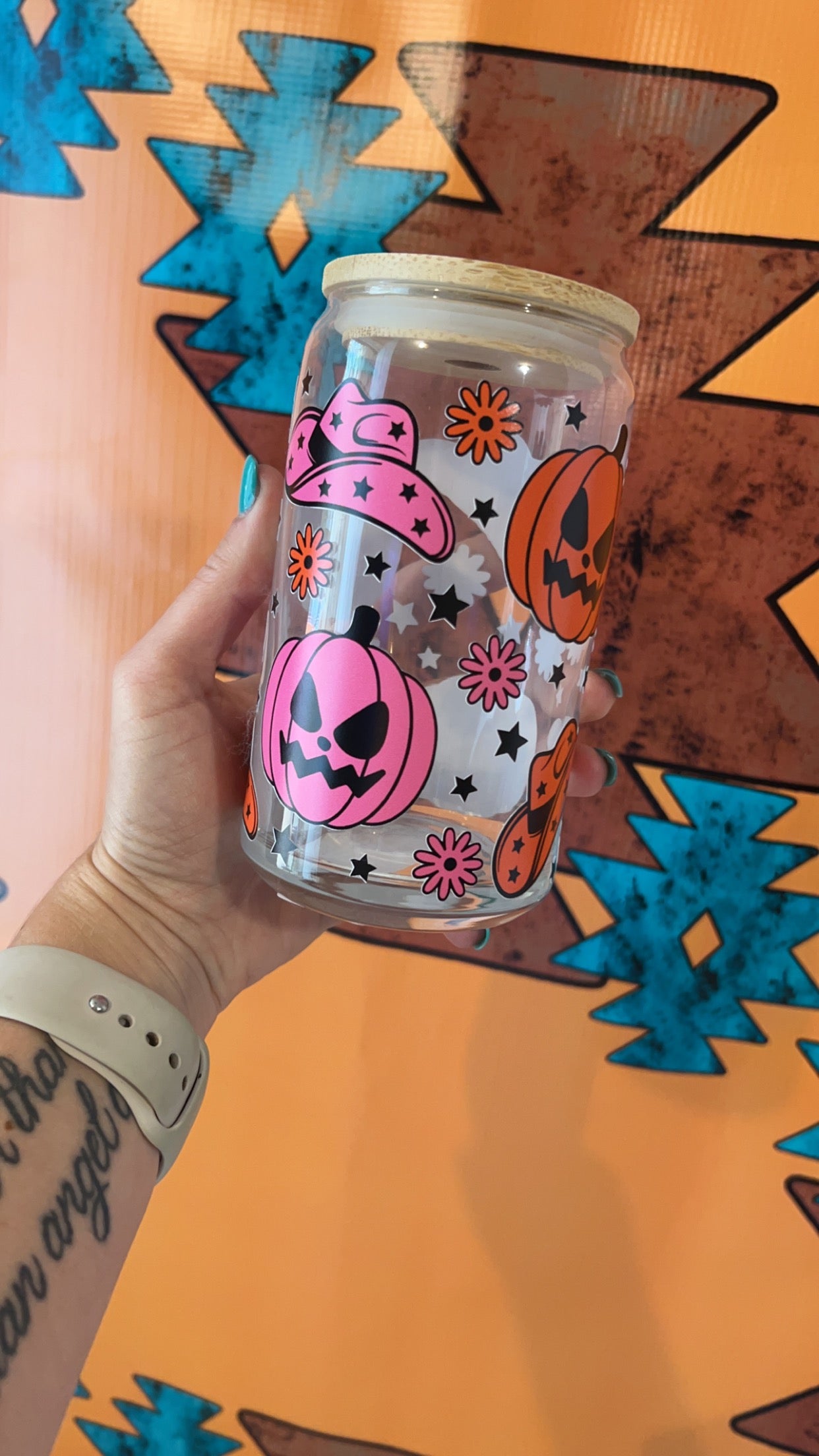 Cowboy Pumpkin Glass Tumblers