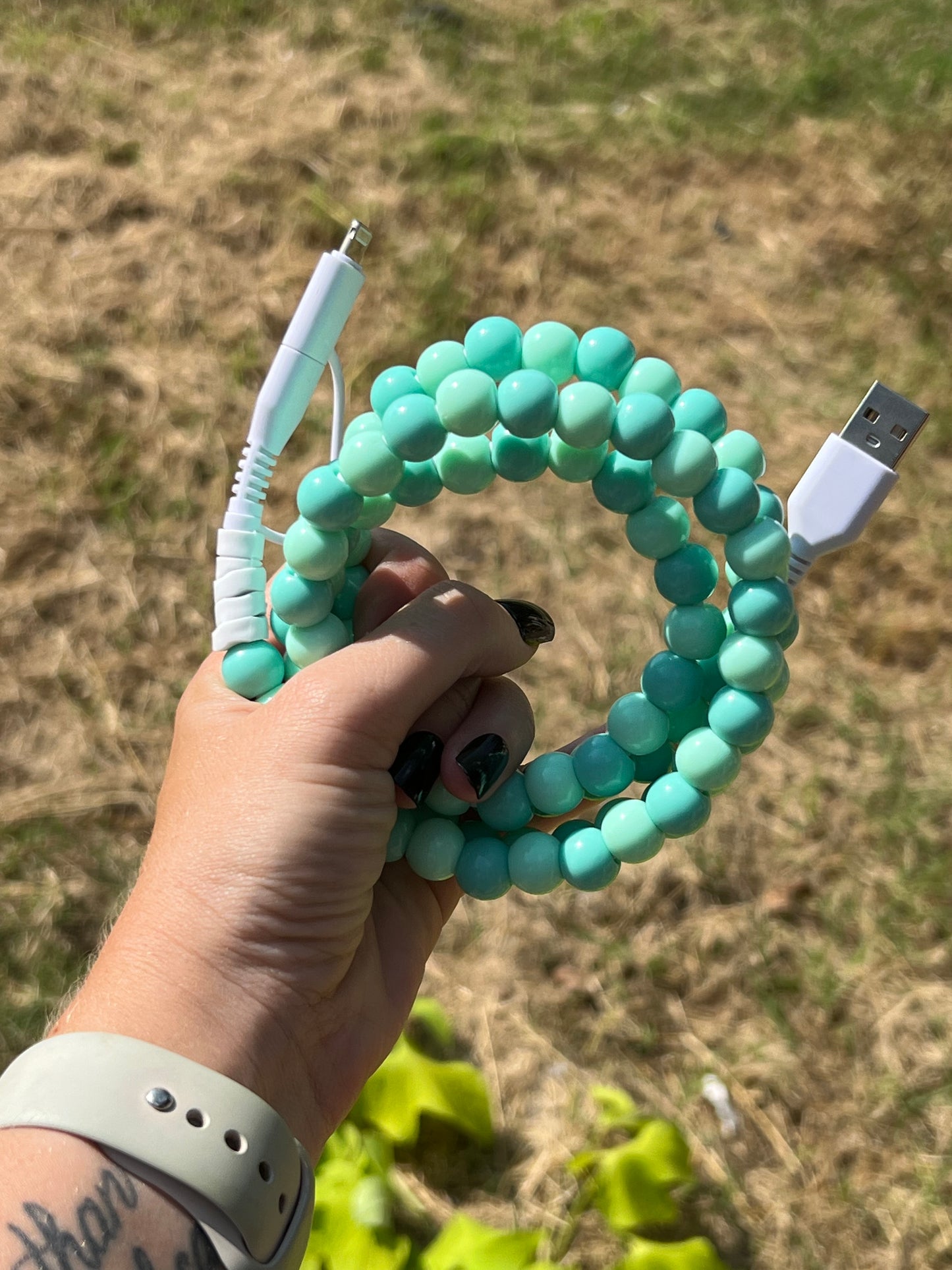 3ft Long Beaded Dual Chargers - Green/Mint