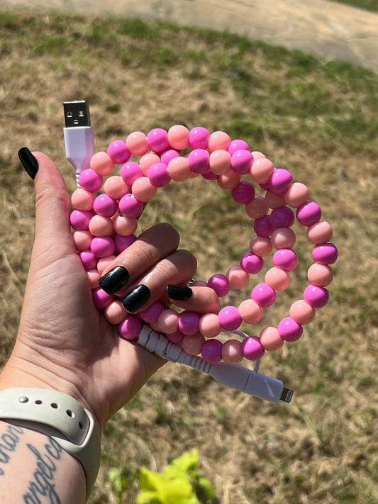 3ft Long Beaded Dual Chargers - Pink / Peach