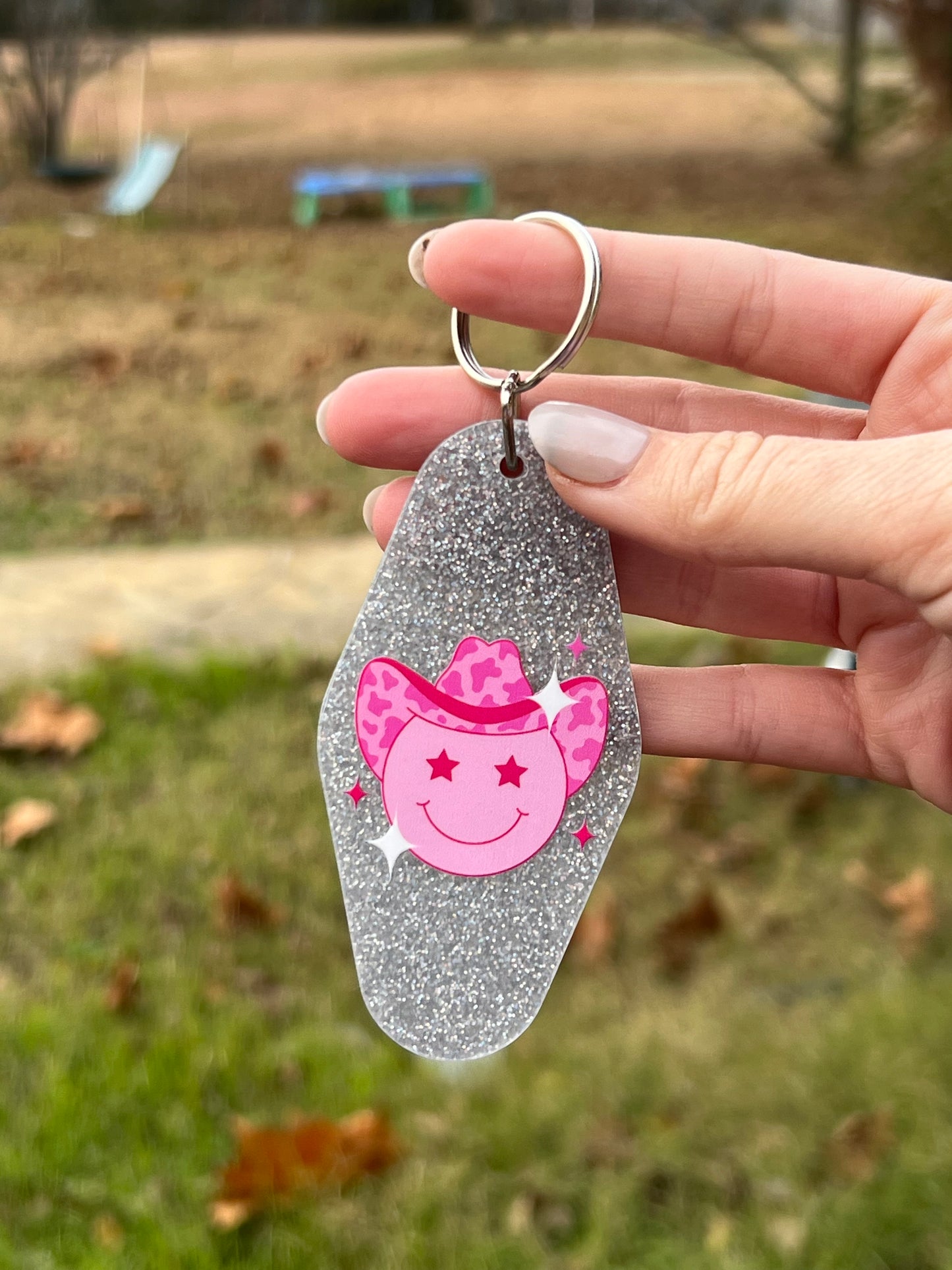 Pink Cowgirl Motel Keychain