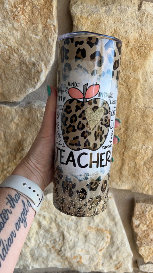 Leopard Apple Teacher 20oz Tumbler