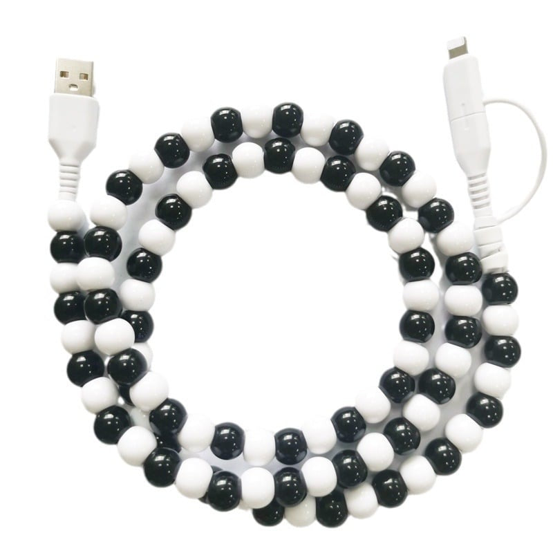 3ft Long Beaded Dual Chargers - Black and White