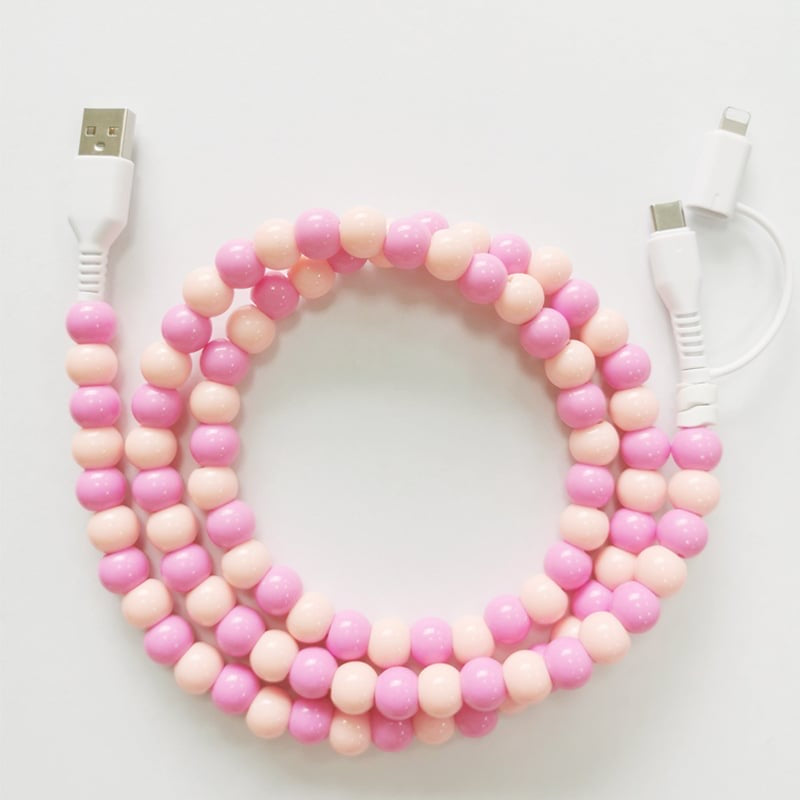 3ft Long Beaded Dual Chargers - Pink / Peach