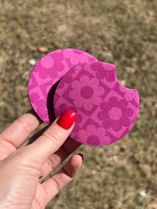 Pink Checkered with Pink Flowers Car Coasters