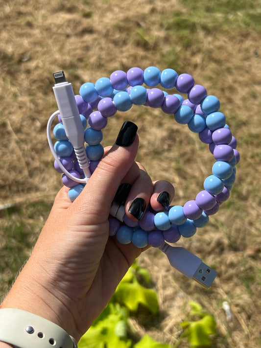 3ft Long Beaded Dual Chargers - Purple and Blue