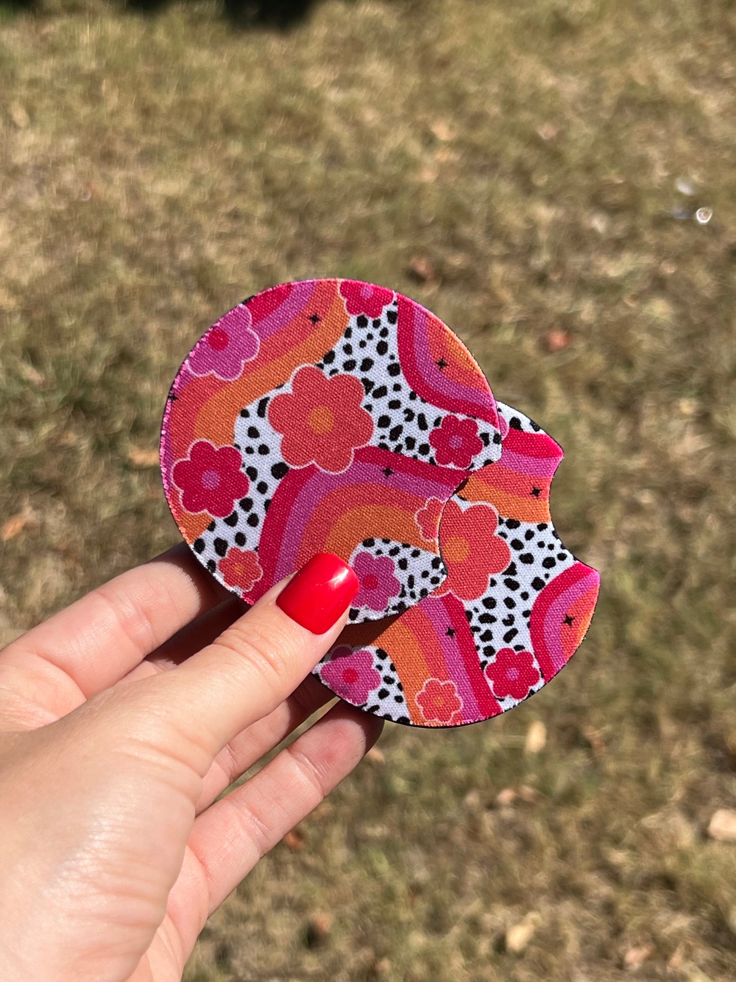 Polka Dot Flowers Car Coasters