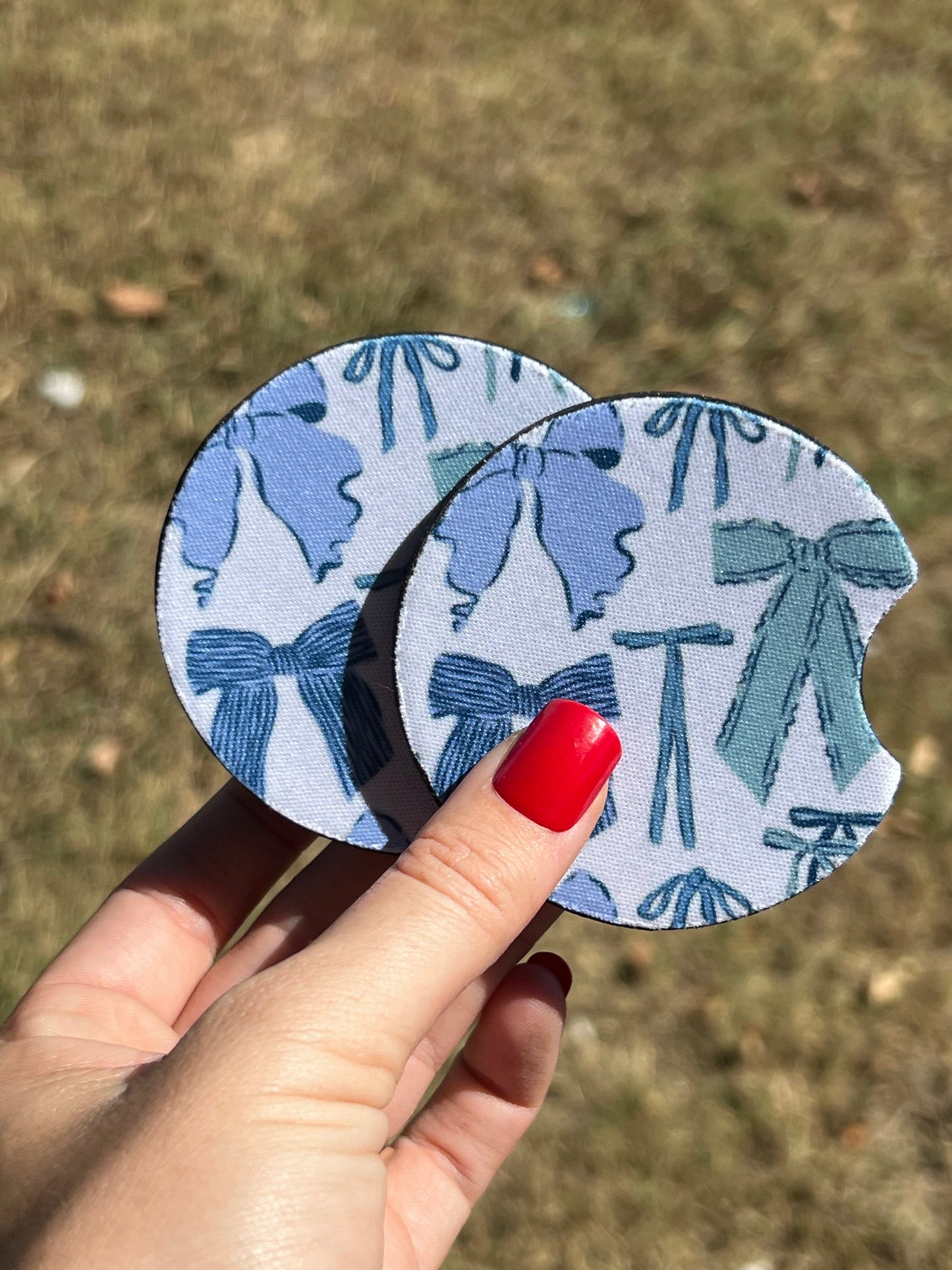 Blue Bows Car Coasters