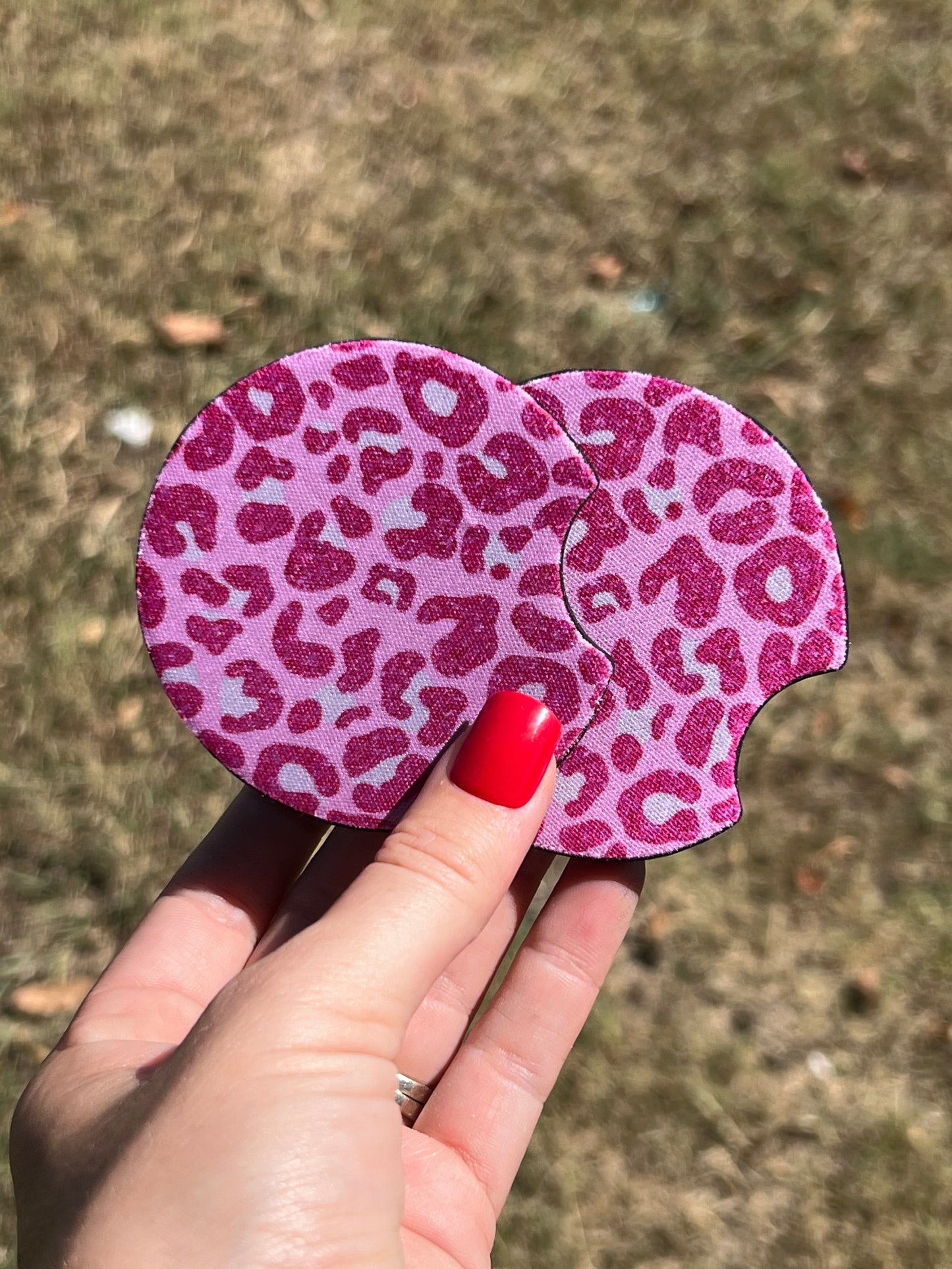 Pink Leopard Car Coasters