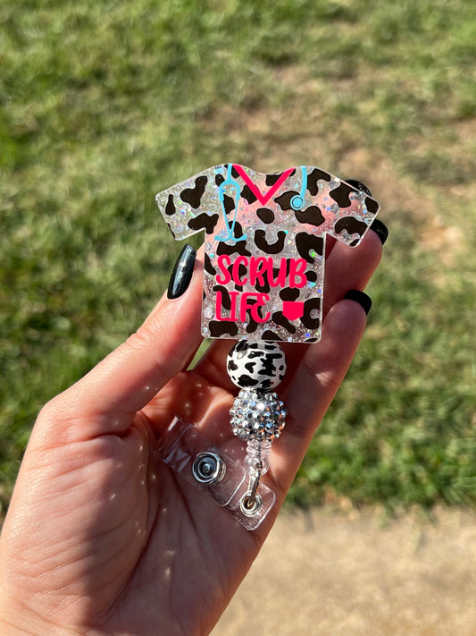 Cow Print Scrub Life Badge Reels