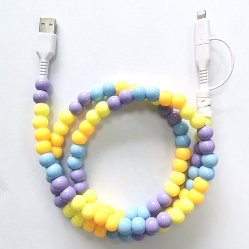 3ft Long Beaded Dual Chargers - Blue, Yellow, and Purple