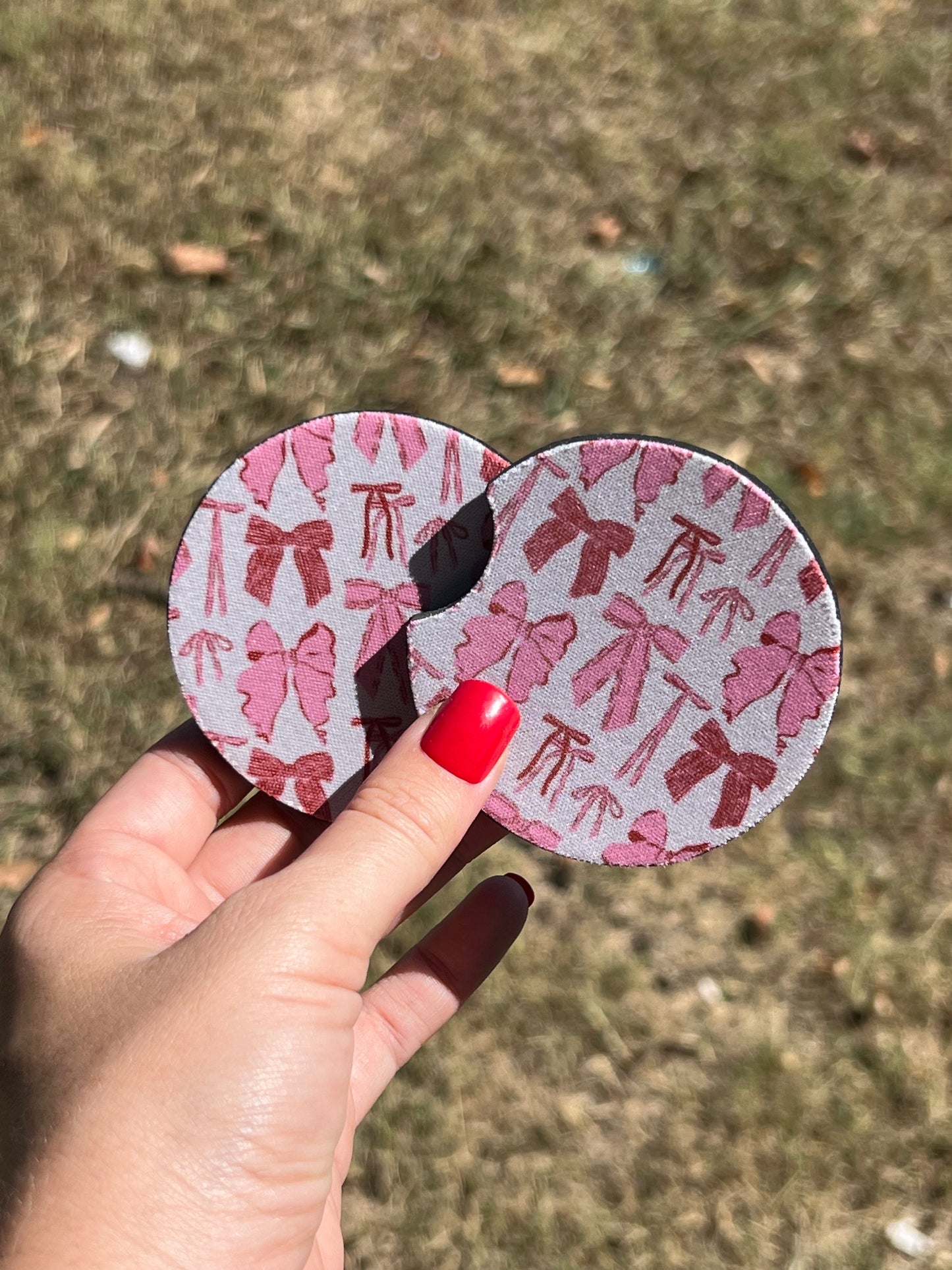 Pink Bow Car Coasters