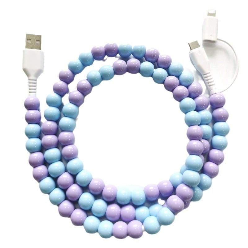 3ft Long Beaded Dual Chargers - Purple and Blue