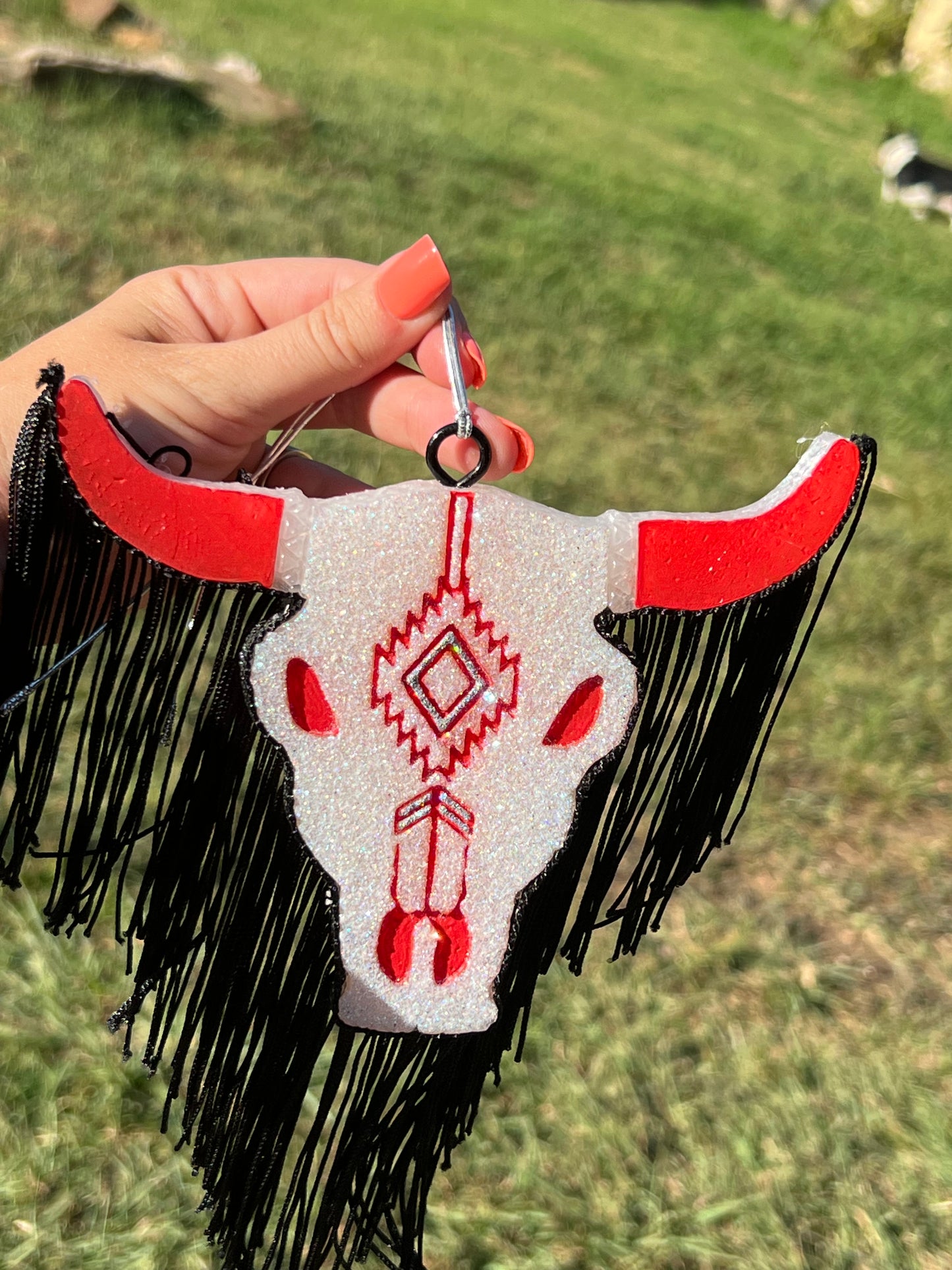 Red with Black Fringe Bull Skull Freshie