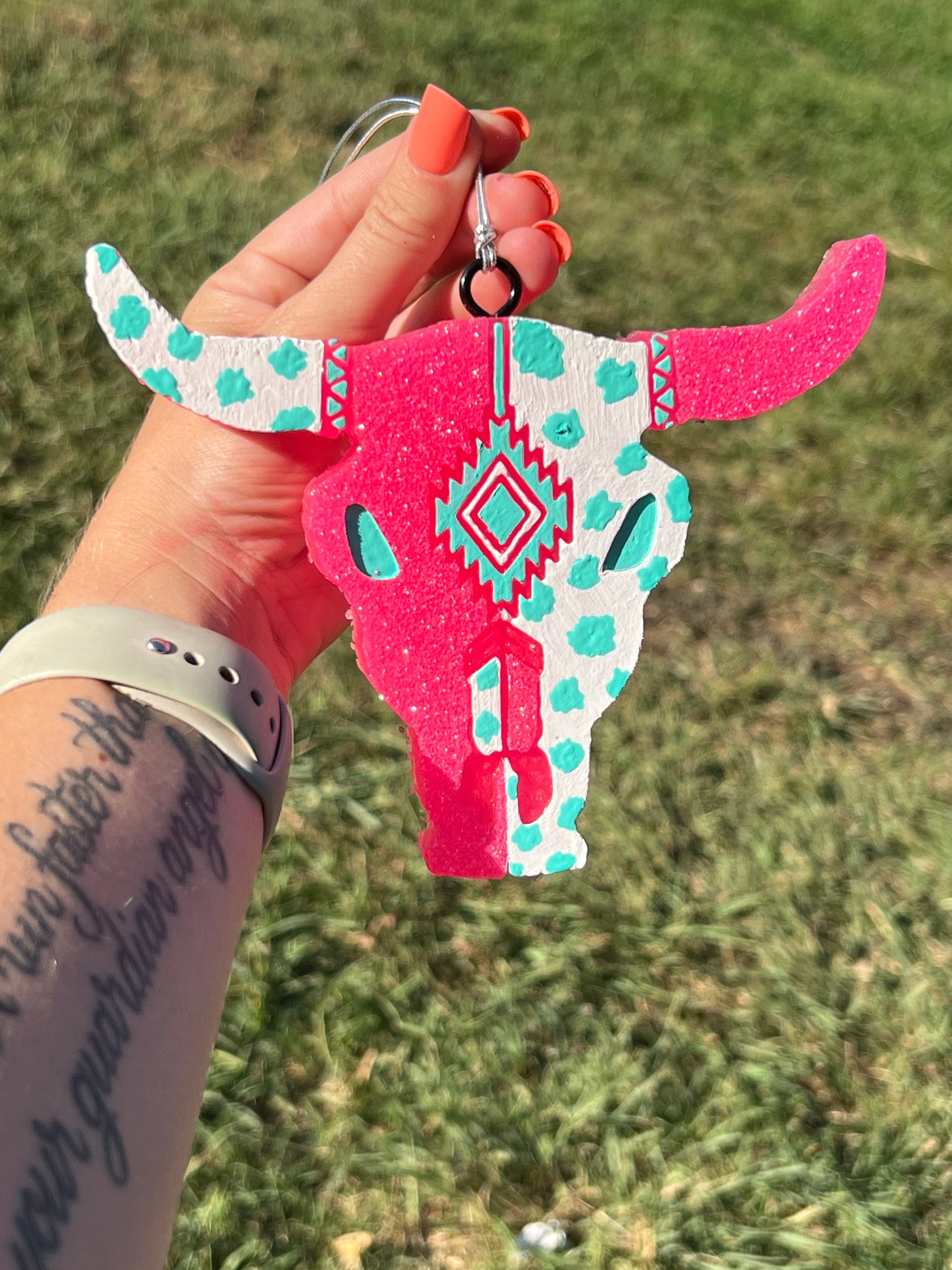 Pink/Teal Bull Skull Freshie