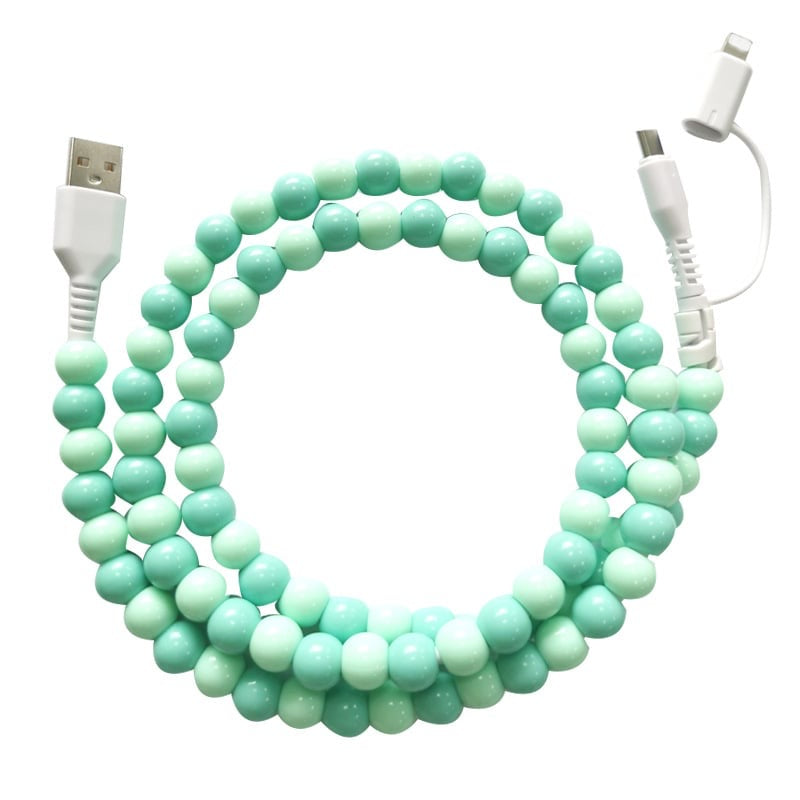 3ft Long Beaded Dual Chargers - Green/Mint