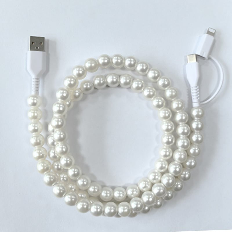 3ft Long Beaded Dual Chargers - Pearl