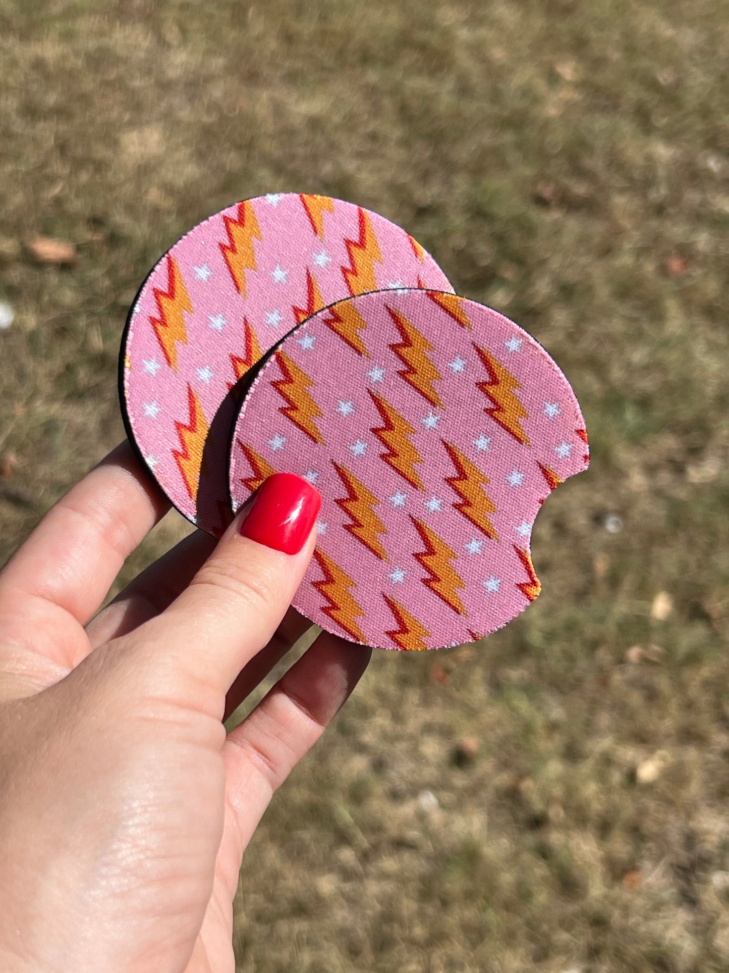 Pink with Lightening Bolts Car Coasters