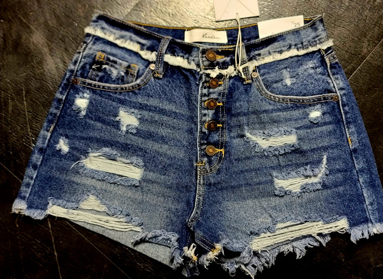 Kancan Distressed Button Fly Shorts