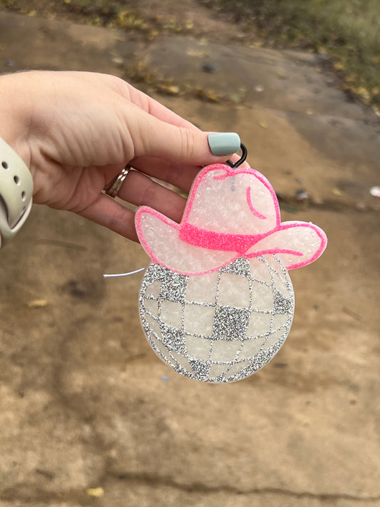 Disco Ball with Pink Hat Freshie