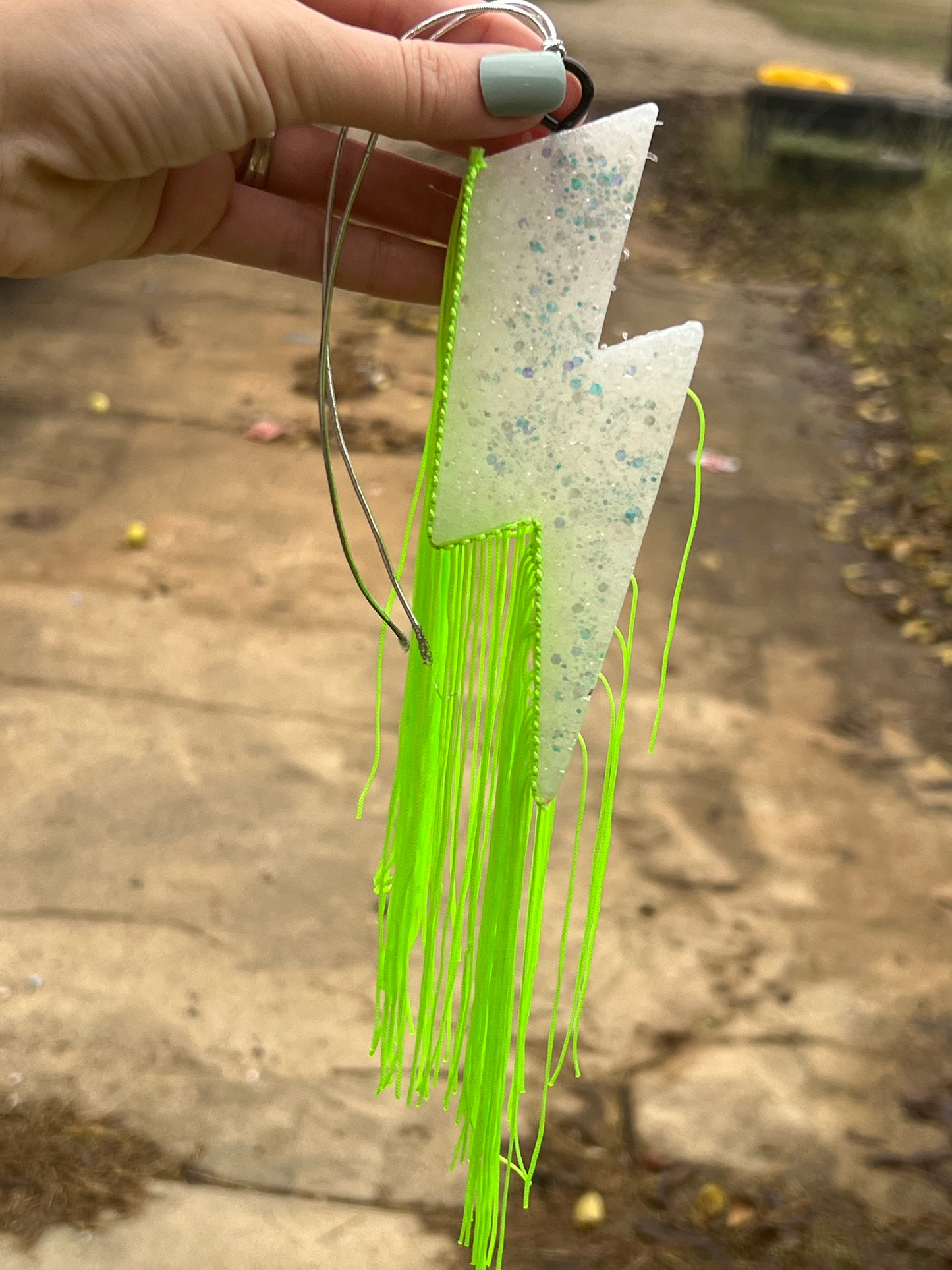 Lighting Bolt with Green Fringe Freshie