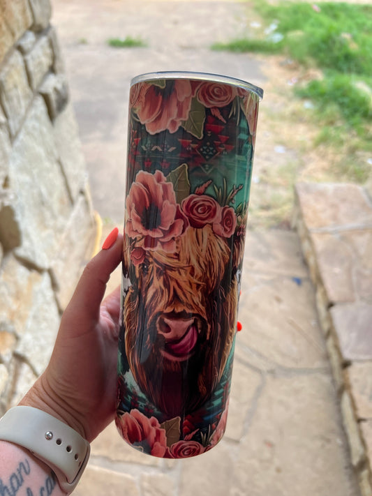 Floral with Cow 20oz Tumbler