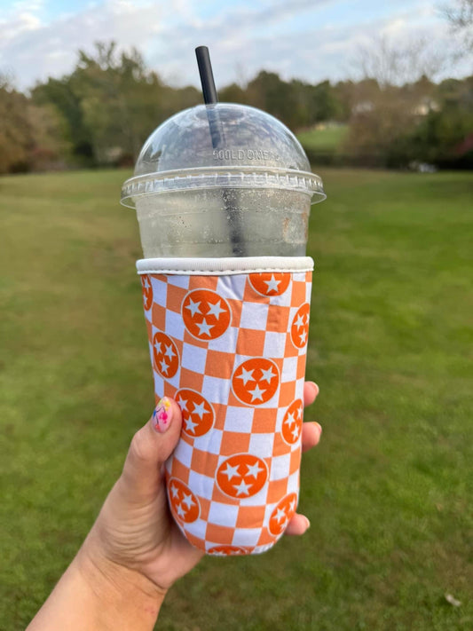 Coffee Koozies - Orange Checkered