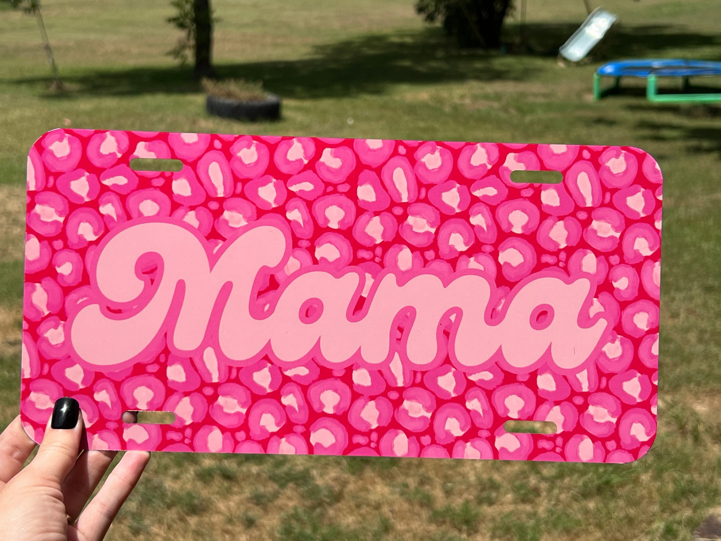 Pink Leopard Mama License Plate