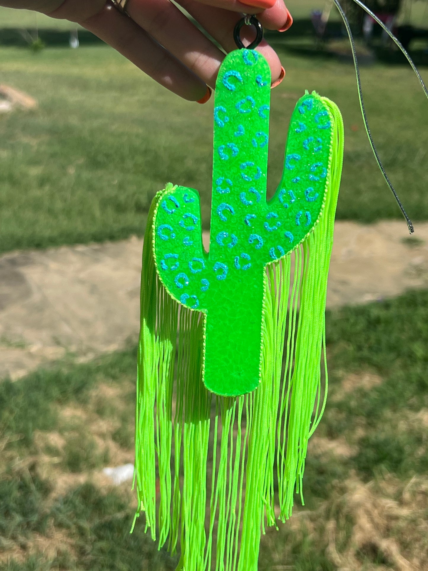 Green Cactus with Green Fringe Freshie