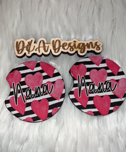 Striped/Heart Nana Car Coasters